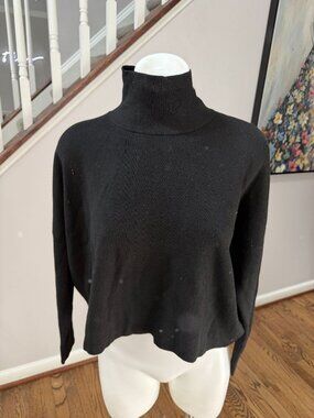 NWT Stellae Dux Black Cashmere Blend Mock Neck Crop Sweater Size XS